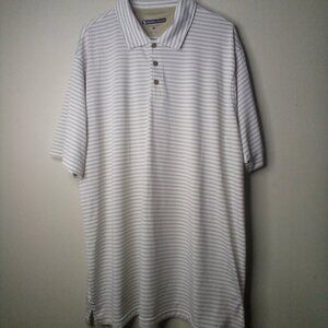 Pebble Beach Polo Shirt Men XXL Short Sleeve Performance Stripe White Tan